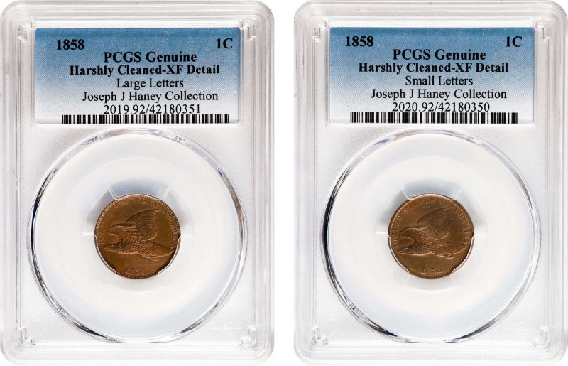Lot of (2) 1858 Flying Eagle Cents. EF Details--Harshly Cleaned (PCGS).

Inclu...