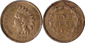 1859 Indian Cent. Snow-1, FS-301. Repunched Date. AU Details--Cleaned (PCGS).

PCGS# 37391. NGC ID: 227E.

Ex Joseph J. Haney Collection.

Estim...