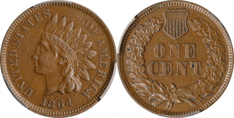1864 Indian Cent. Bronze. L on Ribbon. AU-53 (PCGS). CAC.

PCGS# 2079. NGC ID:...