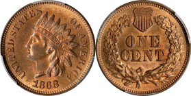 1868 Indian Cent. Snow-1, FS-101. Doubled Die Obverse. MS-64 RD (PCGS).

PCGS# 37464. NGC ID: 227S.

Estimate: $ 1485