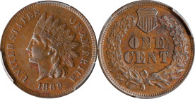 1869 Indian Cent. AU-50 (PCGS).

PCGS# 2094. NGC ID: 227T.

Ex Joseph J. Haney Collection.

Estimate: $ 360