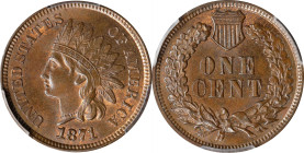 1871 Indian Cent. Bold N. MS-64 BN (PCGS). CAC.

This richly original, antique copper Indian cent offers a sharp to full strike and delightful satin...