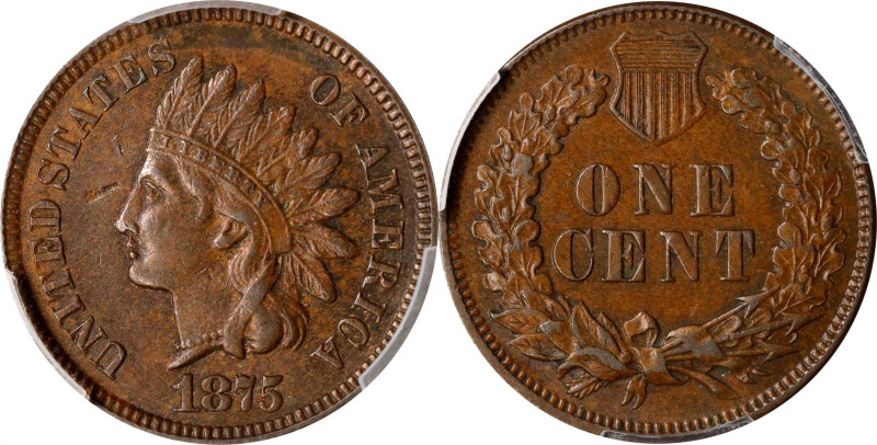 1875 Indian Cent. AU-55 (PCGS).

PCGS# 2121. NGC ID: 2282.

Ex Joseph J. Han...