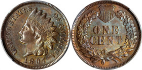 1897 Indian Cent. Repunched Date. MS-62 BN (PCGS). CAC.

PCGS# 2196. NGC ID: 228S.

Ex Joseph J. Haney Collection.

Estimate: $ 45