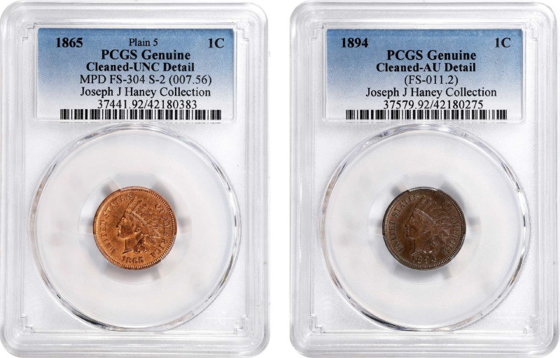 Lot of (2) 19th Century Indian Cents. Misplaced Date. Cleaned (PCGS).

Include...