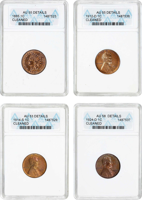 Lot of (4) Indian and Lincoln Cents. Cleaned (ANACS). OH.

Included are: India...