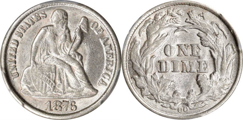 1876-CC Liberty Seated Dime. Type I Reverse. Fortin-108a. Doubled Die Reverse. M...