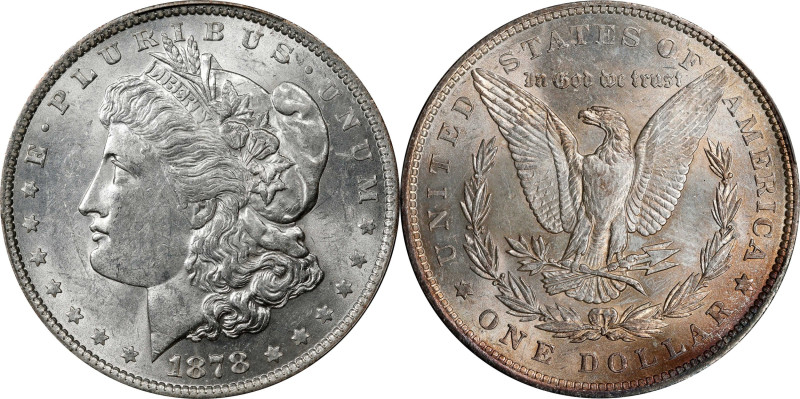 1878 Morgan Silver Dollar. 7 Tailfeathers. Reverse of 1879. AU-58 (PCGS).

PCG...