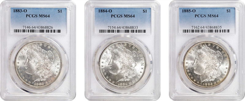 Lot of (3) New Orleans Mint Morgan Silver Dollars. MS-64 (PCGS).

Included are...