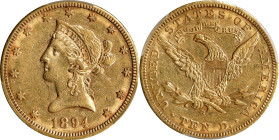 1894-O Liberty Head Eagle. AU-53 (PCGS).

PCGS# 8730. NGC ID: 2676.

Estimate: $ 900