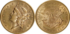 1865 Liberty Head Double Eagle. AU Details--Cleaned (PCGS).

PCGS# 8943. NGC ID: 269U.

Estimate: $ 2150