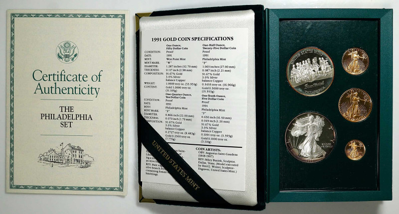 Complete 1993-P Philadelphia Set of Proof Silver and Gold Eagles. Deep Cameo Pro...