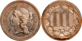 1865 Pattern Three-Cents. Judd-411, Pollock-482. Rarity-6+. Copper. Plain Edge. Proof. Unc Details--Cleaned (PCGS).

Obv: Similar to the design of t...