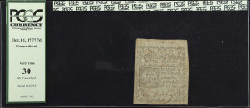 CT-218. Connecticut. October 11, 1777. 7 Pence. PCGS Currency Very Fine 30.

No. 36235. Slit Cancelled.

From the Estate of Graydon Lee Cook.

E...