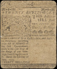 DE-68. Delaware. June 1, 1759. 20 Shillings. Very Good. Remainder.

Remainder. Tape repair. Tears. Damage.

From the Estate of Graydon Lee Cook.
...