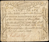MA-227. Massachusetts. October 18, 1776. 9 Pence. Fine.

Estimate: $200 - 400