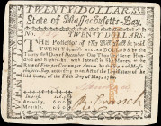MA-285. Massachusetts. May 5, 1780. $20. Extremely Fine.

Great colors are seen on this $20. Some minor edge tears are noted.

Estimate: $100 - 20...