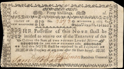 NH-152. New Hampshire. December 20, 1775. 40 Shillings. Very Fine.

Top right corner is missing on this otherwise sold Very Fine example.

Estimat...
