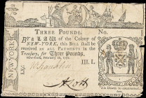 NY-165. New York. February 16, 1771. 3 Pounds. Fine.

Tears and tape are noticed on the back.

Estimate: $100 - 150