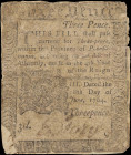 PA-115. Pennsylvania. June 18, 1764. 3 Pence. Very Good.

Printed by B. Franklin and D. Hall. Backed. Damaged.

From the Estate of Graydon Lee Coo...