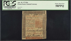 PA-175. Pennsylvania. April 10, 1775. 50 Shillings. PCGS Currency Choice About New 58 PPQ.

No. 778, Plate L. Signatures of Coats, Roberts, and Baco...