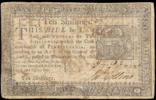 PA-270. Pennsylvania. March 16, 1785. 10 Shillings. Choice Fine.

Staining, paper pulls.

From the Estate of Graydon Lee Cook.

Estimate: $100 -...