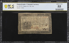 PA-272. Pennsylvania. March 16, 1785. 20 Shillings. PCGS Banknote About Uncirculated 55.

No. 15501. An elusive catalog number to acquire in this Ab...