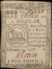 CC-20. Continental Currency. February 17, 1776. $1/3. Choice Extremely Fine.

No. 37453. Signature of Sellers. Printed by Hall and Sellers. Fugio su...