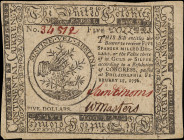 CC-27. Continental Currency. February 17, 1776. $5. Extremely Fine.

Printed by Hall and Sellers. Rough cut lower left.

From the Estate of Graydo...