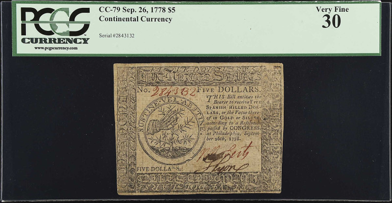 CC-79. Continental Currency. September 26, 1778. $5. PCGS Currency Very Fine 30....