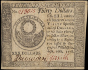 CC-83. Continental Currency. September 26, 1778. $30. Extremely Fine.

No. 213015. Stains.

From the Estate of Graydon Lee Cook.

Estimate: $200...