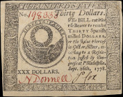 CC-83. Continental Currency. September 26, 1778. $30. Very Fine.

No. 198333. Printed by Hall and Sellers.

From the Estate of Graydon Lee Cook.
...
