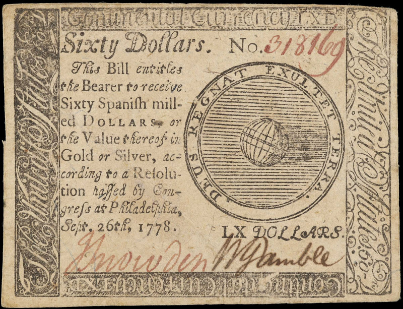 CC-86. Continental Currency. September 26, 1778. $60. Very Fine.

No. 318369. ...