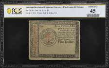 CC-91. Continental Currency. January 14, 1779. $5. PCGS Banknote Choice Extremely Fine 45. Blue Counterfeit Detector.

Printed by Hall & Sellers. Bl...