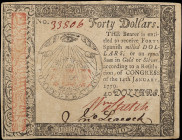 CC-95. Continental Currency. January 14, 1779. $40. About Uncirculated.

No. 33806. Printed by Hall and Sellers. An AU $40 note from the final Conti...