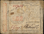 CC-95. Continental Currency. January 14, 1779. $40. Very Fine.

No. 22758. Printed by Hall and Sellers. Stains.

From the Estate of Graydon Lee Co...