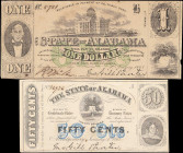 Lot of (2). Montgomery, Alabama. State of Alabama. 1863 50 Cents & $1. Very Fine.

Ink burns on both. Toning on the $1. Staining.

From the Estate...