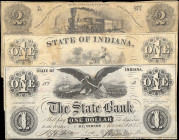 Lot of (3). Indiana. State of Indiana & The State Bank. 1858-62 $1 & $2. Fine to Very Fine.

Staining/toning are found on the State of Indiana and T...