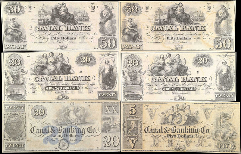 Lot of (6). New Orleans, Louisiana. Canal Bank and Canal & Banking Co. 18xx $5, ...