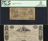 Lot of (2). Reading & Marietta, Pennsylvania. Mixed Banks. 1818-62 4 Cents & 20 Dollars. Very Fine & PCGS Currency Fine 15 Apparent.

The Reading no...