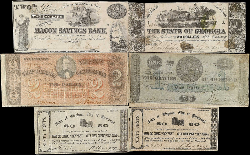 Lot of (6) Mixed Towns, Georgia & Virginia. Mixed Issuers. 1861-63 60 Cents, $1 ...