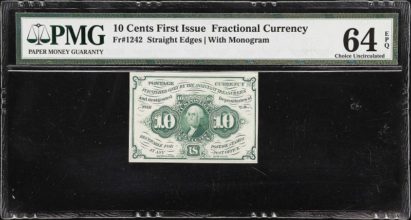 Fr. 1242. 10 Cents. First Issue. PMG Choice Uncirculated 64 EPQ.

Straight edg...