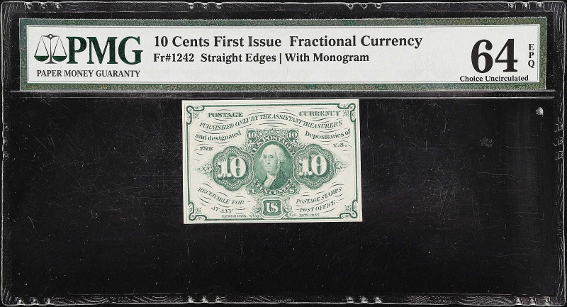 Fr. 1242. 10 Cents. First Issue. PMG Choice Uncirculated 64 EPQ.

Straight edg...