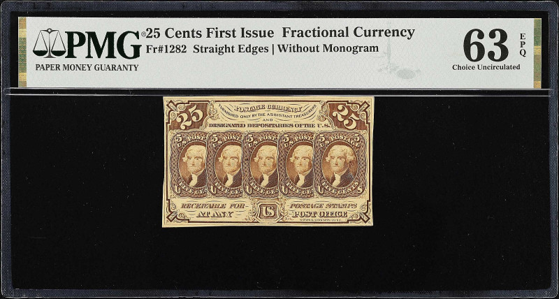 Fr. 1282. 25 Cents. First Issue. PMG Choice Uncirculated 63 EPQ.

Straight edg...