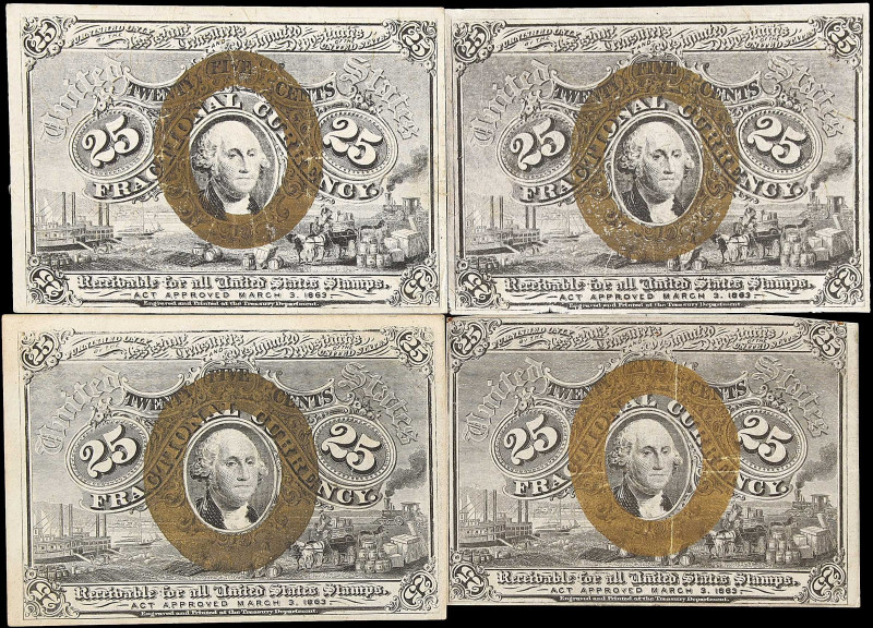 Lot of (4) Fr. 1283, 1284, 1289 & 1290. 25 Cents. Second Issue. Very Fine & Abou...