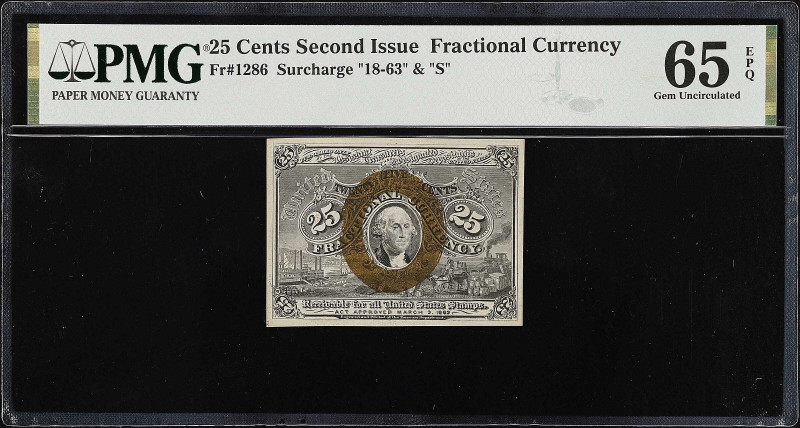 Fr. 1286. 25 Cents. Second Issue. PMG Gem Uncirculated 65 EPQ.

Surcharge "18-...