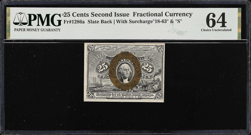 Fr. 1286a. 25 Cents. Second Issue. PMG Choice Uncirculated 64.

Slate back. Wi...