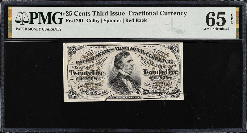 Fr. 1291. 25 Cents. Third Issue. PMG Gem Uncirculated 65 EPQ.

Red back.

Fr...