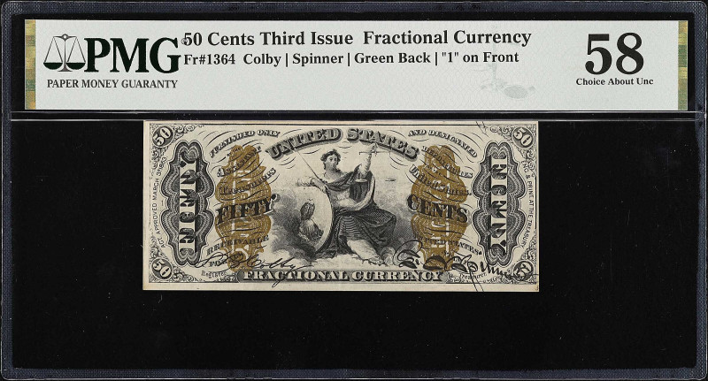 Fr. 1364. 50 Cents. Third Issue. PMG Choice About Uncirculated 58.

Green back...