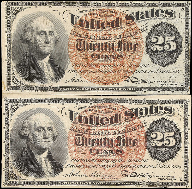 Lot of (2). Fr. 1301 & 1302. 25 Cents. Fourth Issue. About Uncirculated.

Both...